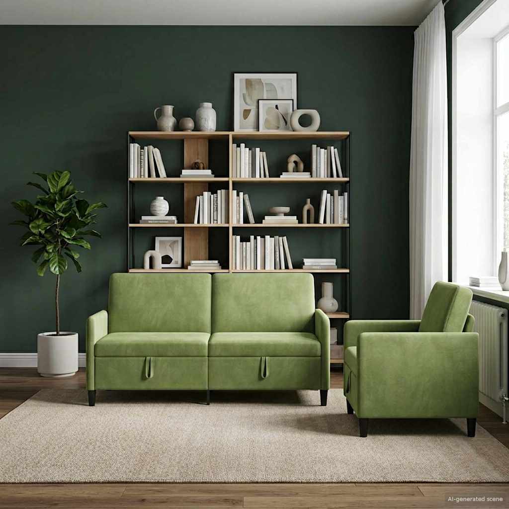 Bankenset met opbergruimte 2 st Lichtgroen Polyester