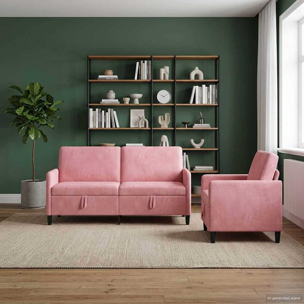Bankenset met opbergruimte 2 st Roze Polyester
