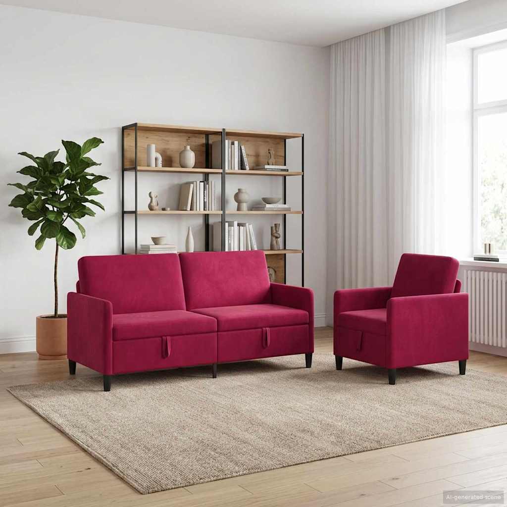 Bankenset met opbergruimte 2 st Wijnrood Polyester