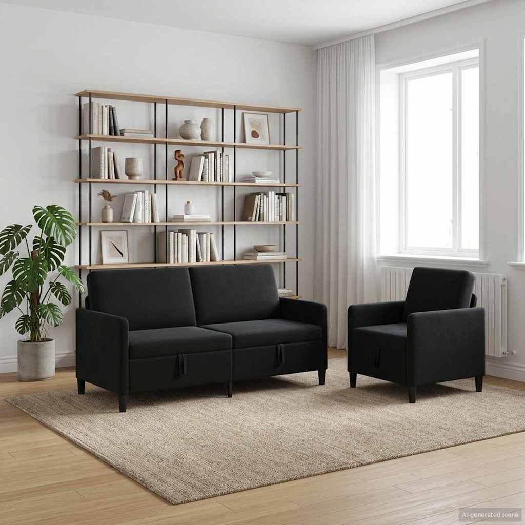 Bankenset met opbergruimte 2 st Zwart Polyester