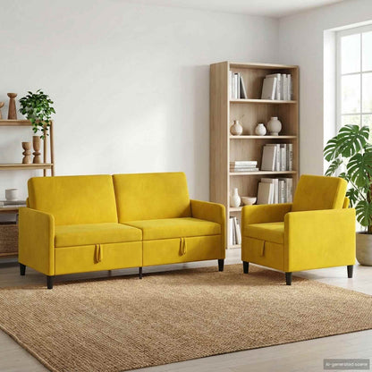 Bankenset met opbergruimte 2 st Geel Polyester