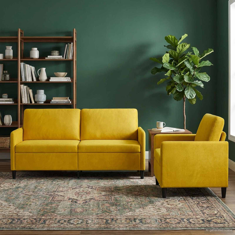 Bankenset met opbergruimte 2 st Geel Polyester