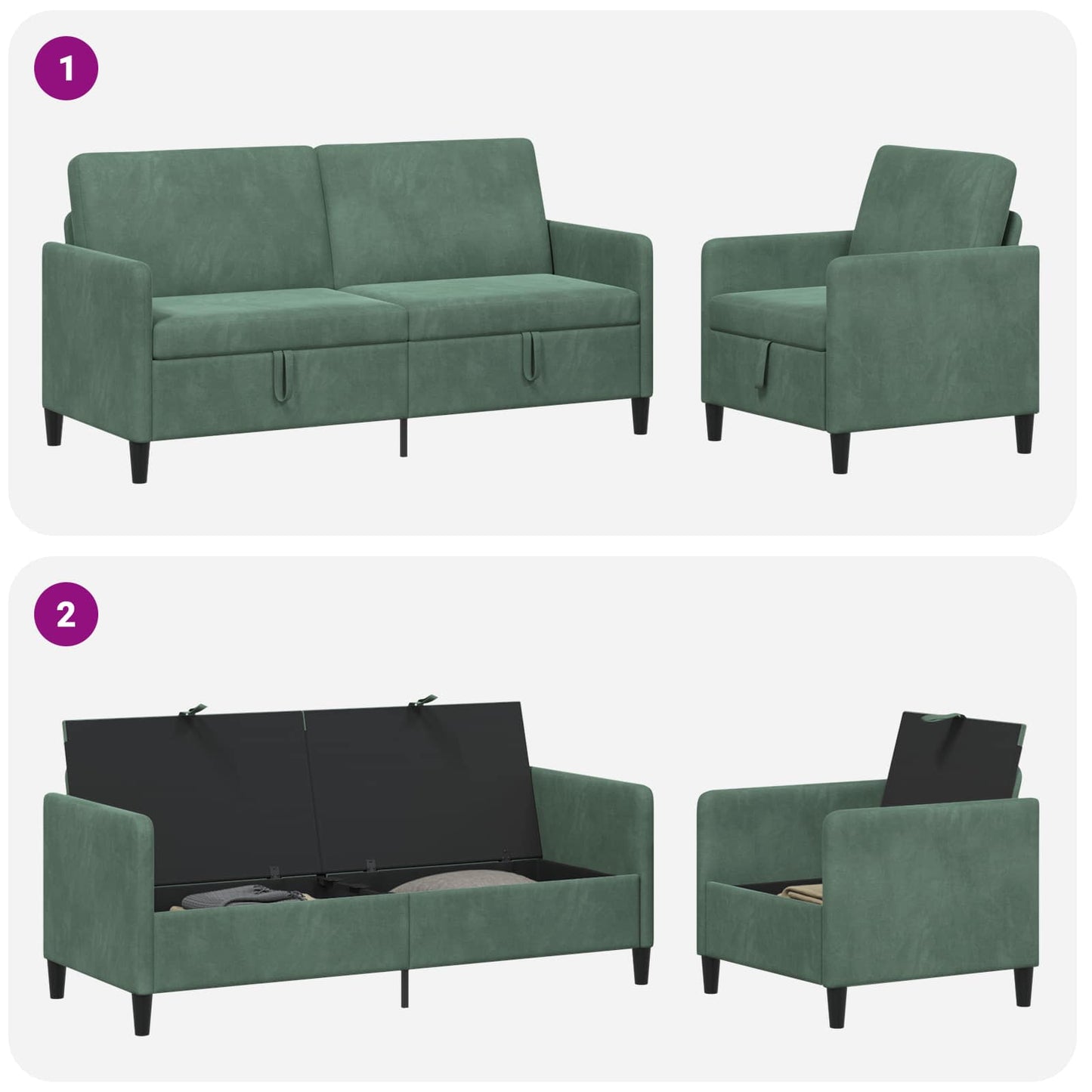 Bankenset met opbergruimte 2 st Zeegroen Polyester