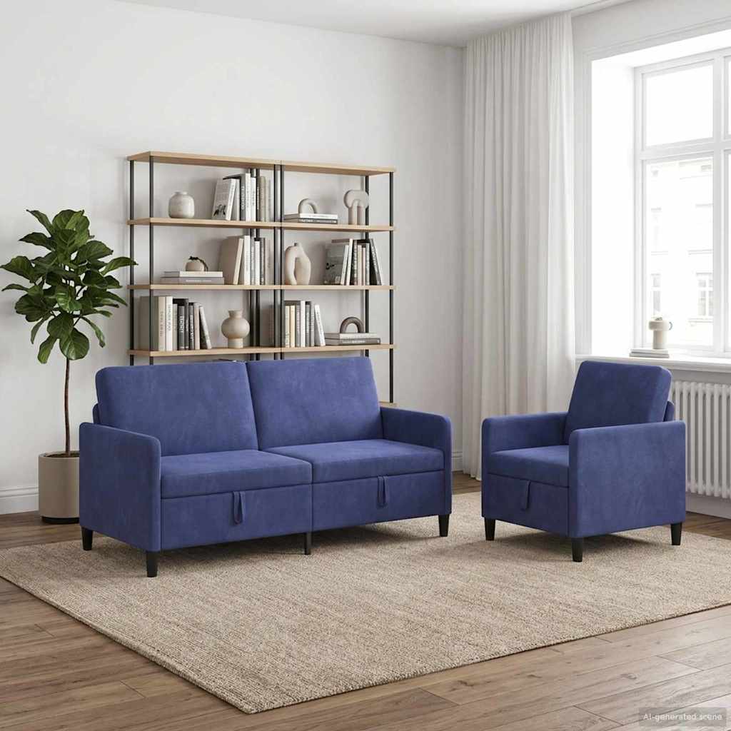Bankenset met opbergruimte 2 st Politieblauw Polyester