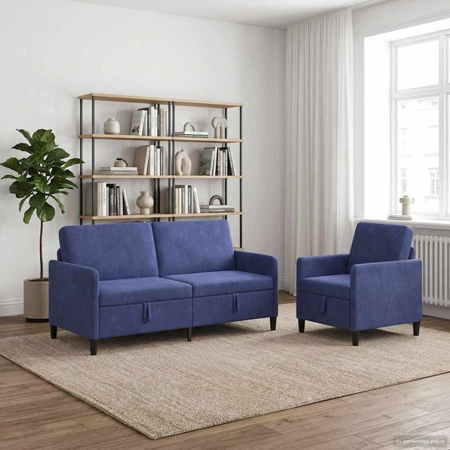 Bankenset met opbergruimte 2 st Politieblauw Polyester