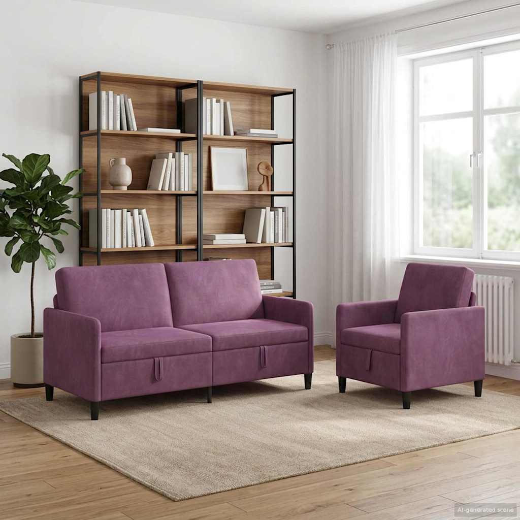 Bankenset met opbergruimte 2 st Paars Polyester
