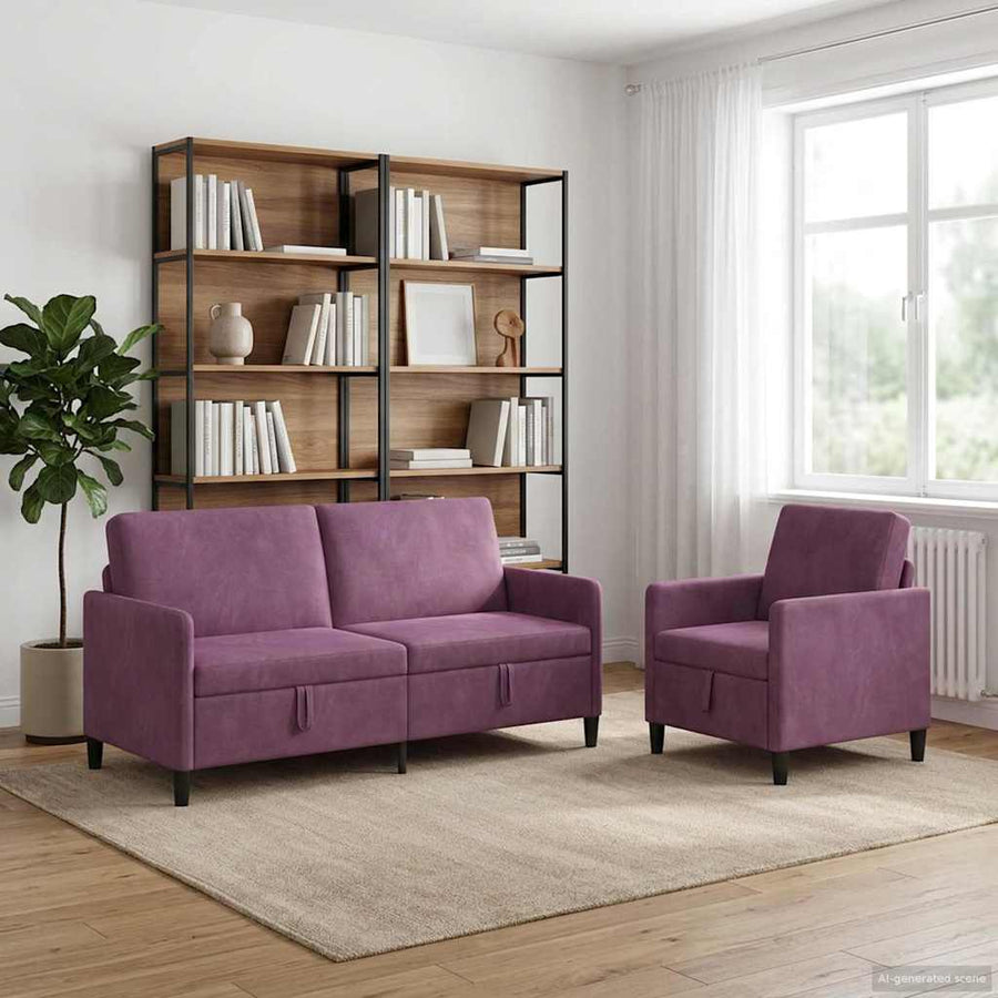 Bankenset met opbergruimte 2 st Paars Polyester