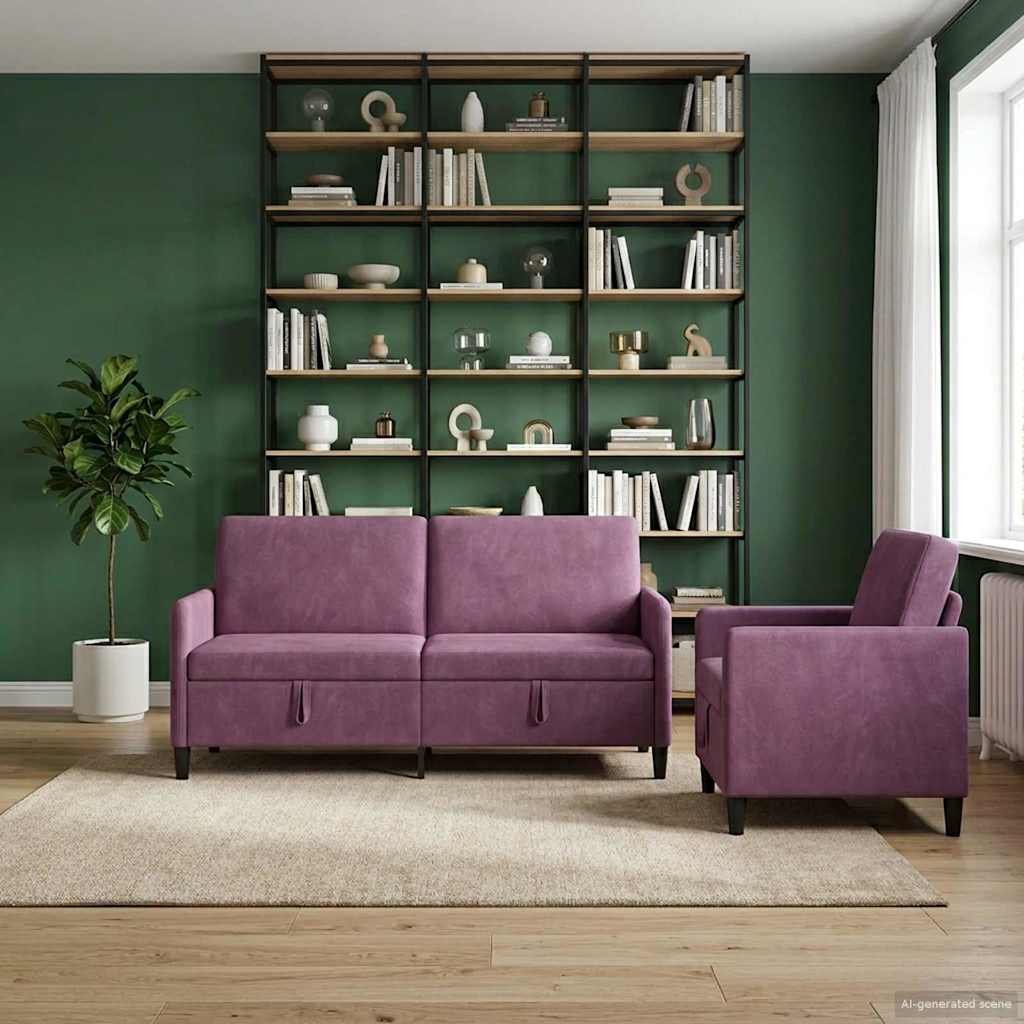 Bankenset met opbergruimte 2 st Paars Polyester