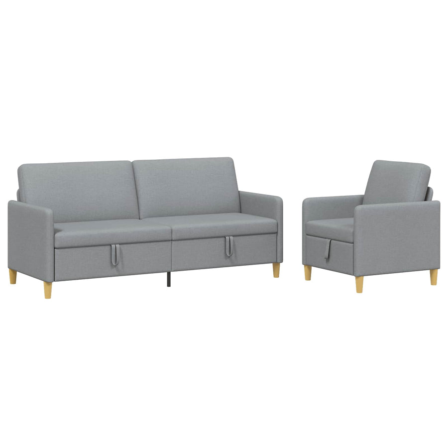 Bankenset met opbergruimte 2 pcs Lichtgrijs Polyester
