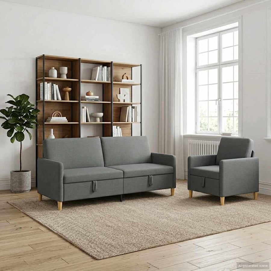 Bankenset met opbergruimte 2 pcs Donkergrijs Polyester