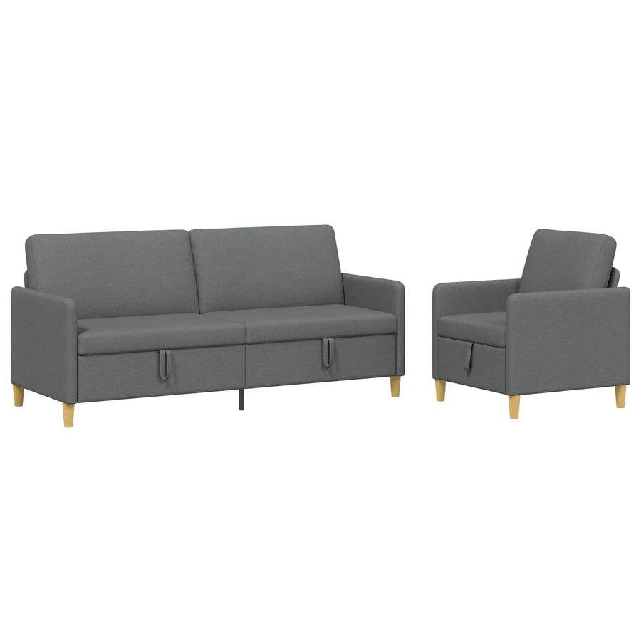 Bankenset met opbergruimte 2 pcs Donkergrijs Polyester