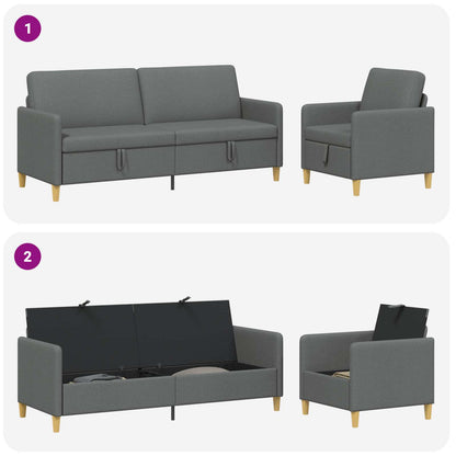 Bankenset met opbergruimte 2 pcs Donkergrijs Polyester