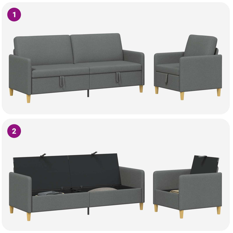 Bankenset met opbergruimte 2 pcs Donkergrijs Polyester