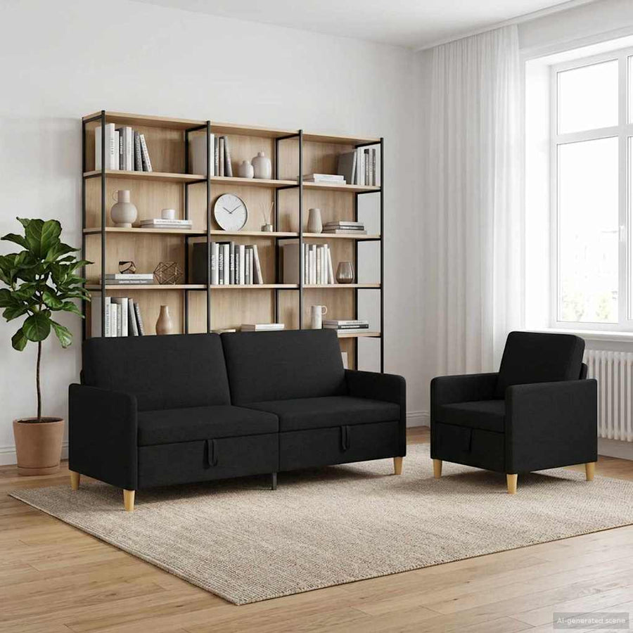 Bankenset met opbergruimte 2 pcs Zwart Polyester