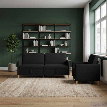 Bankenset met opbergruimte 2 pcs Zwart Polyester