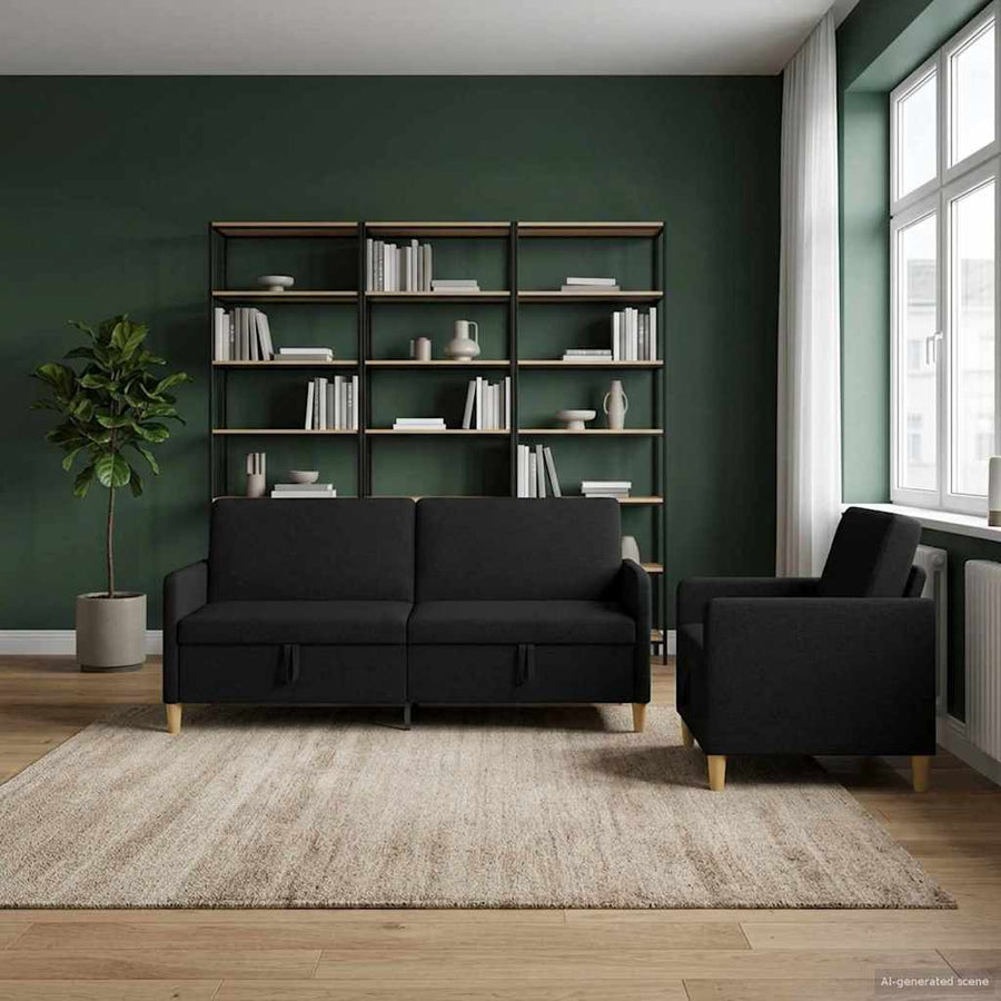 Bankenset met opbergruimte 2 pcs Zwart Polyester