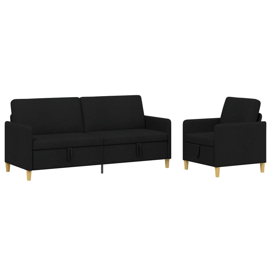 Bankenset met opbergruimte 2 pcs Zwart Polyester