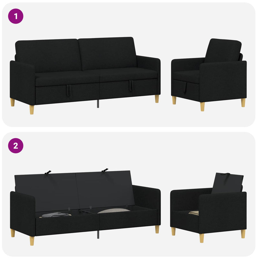 Bankenset met opbergruimte 2 pcs Zwart Polyester