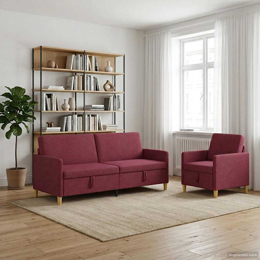 Bankenset met opbergruimte 2 pcs Wijnrood Polyester