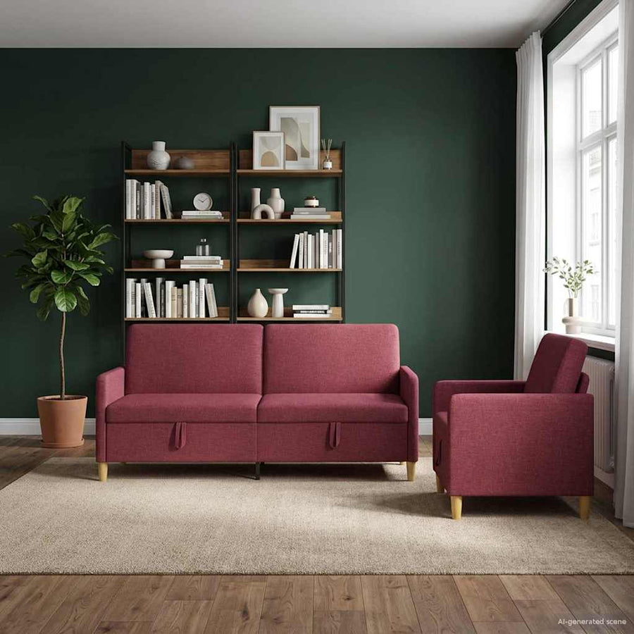 Bankenset met opbergruimte 2 pcs Wijnrood Polyester