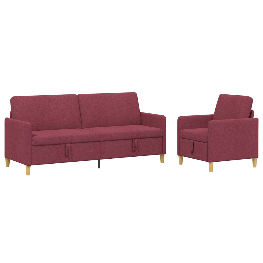 Bankenset met opbergruimte 2 pcs Wijnrood Polyester