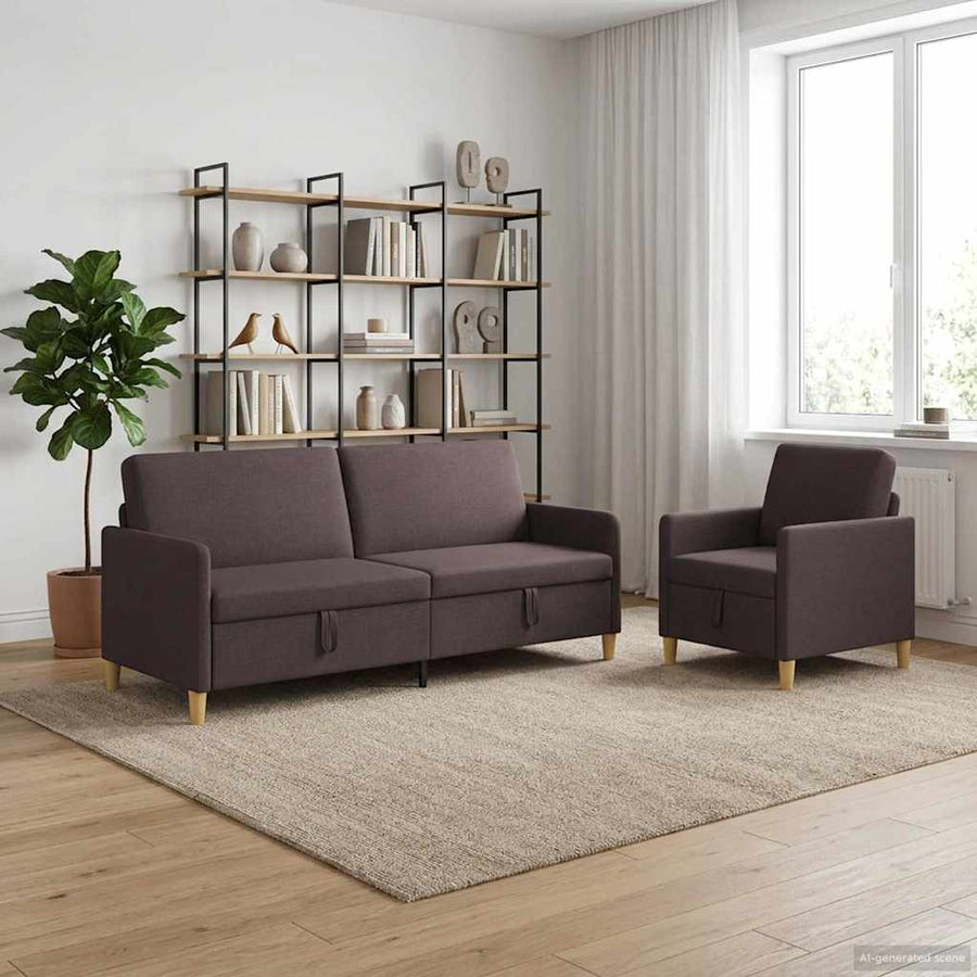 Bankenset met opbergruimte 2 pcs Donkerbruin Polyester