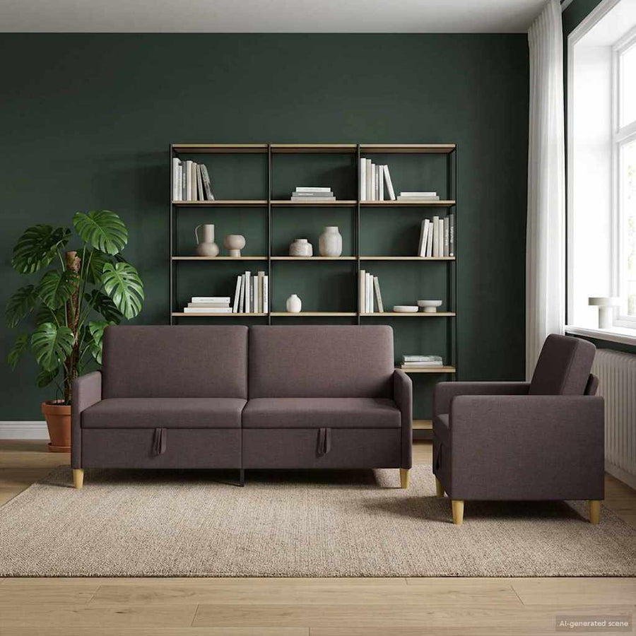 Bankenset met opbergruimte 2 pcs Donkerbruin Polyester