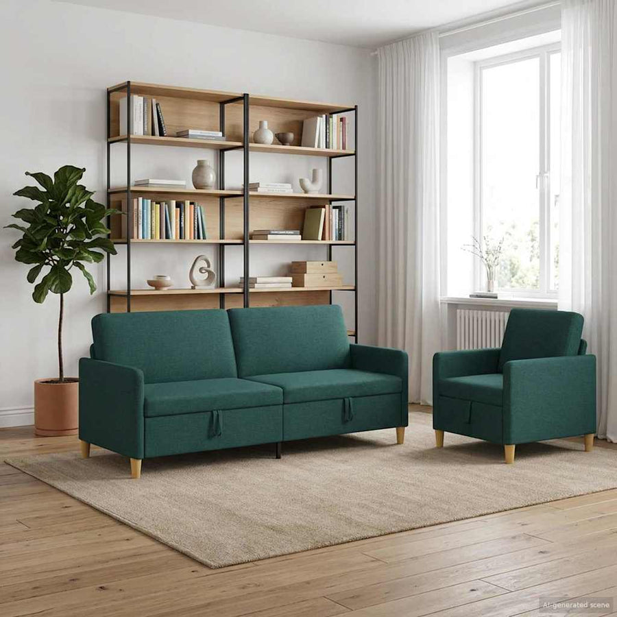 Bankenset met opbergruimte 2 pcs Donkergroen Polyester