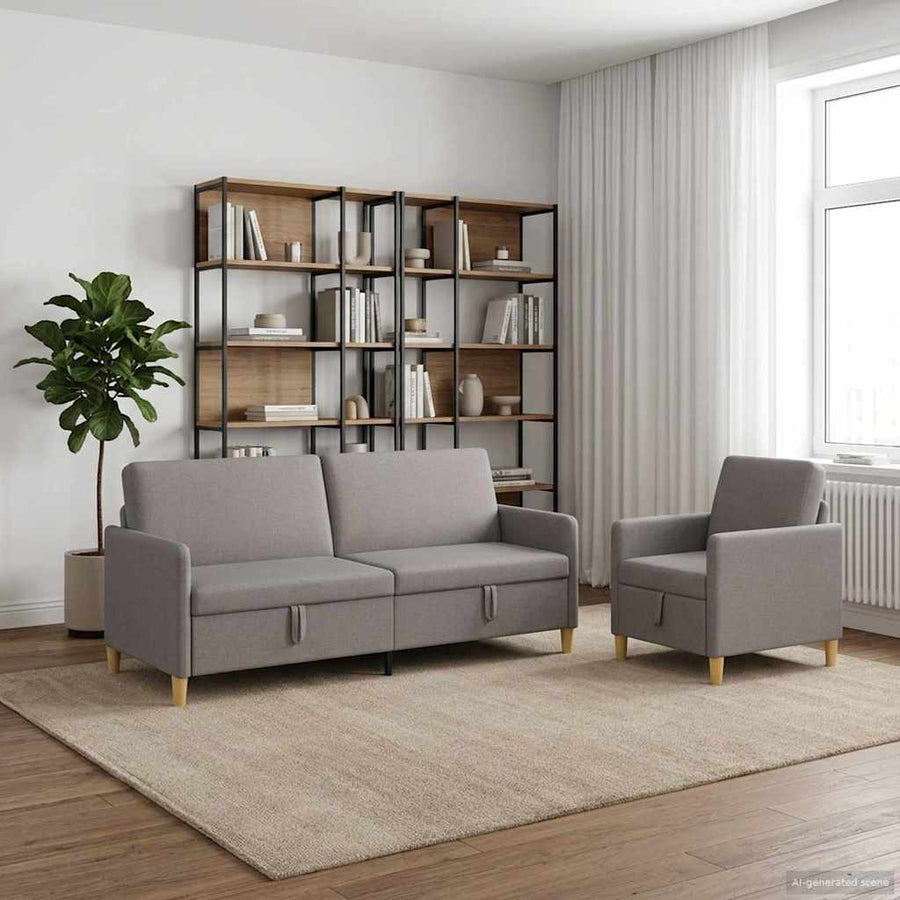 Bankenset met opbergruimte 2 pcs Taupe Polyester