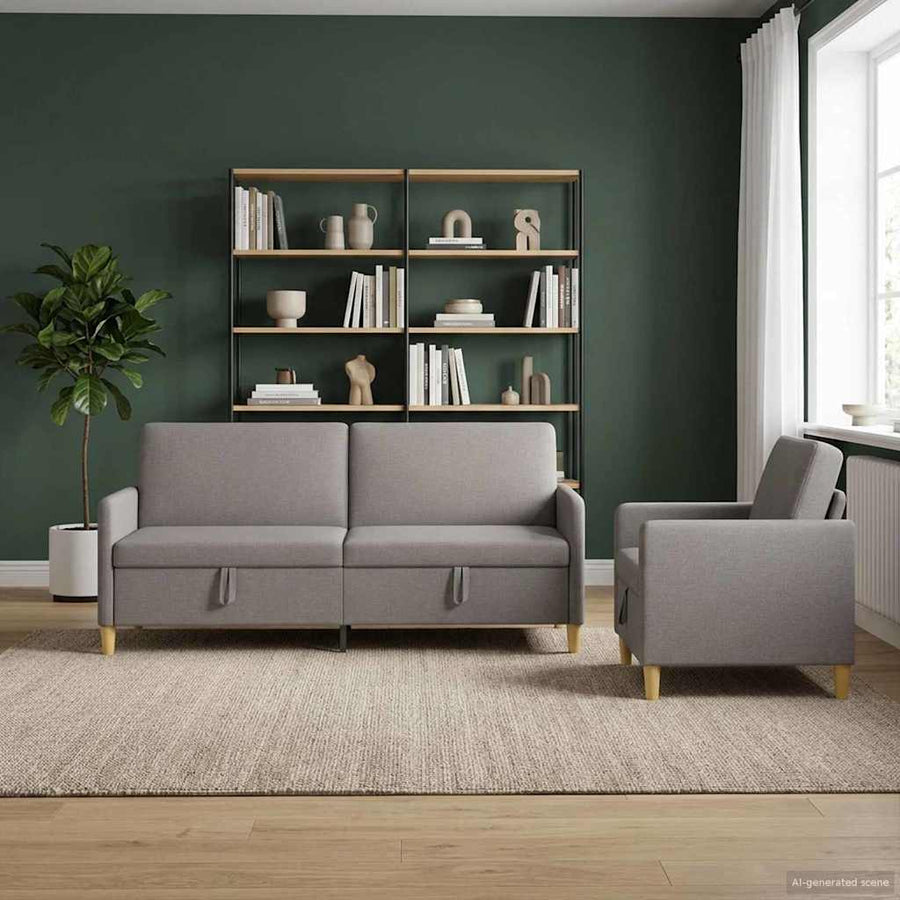 Bankenset met opbergruimte 2 pcs Taupe Polyester
