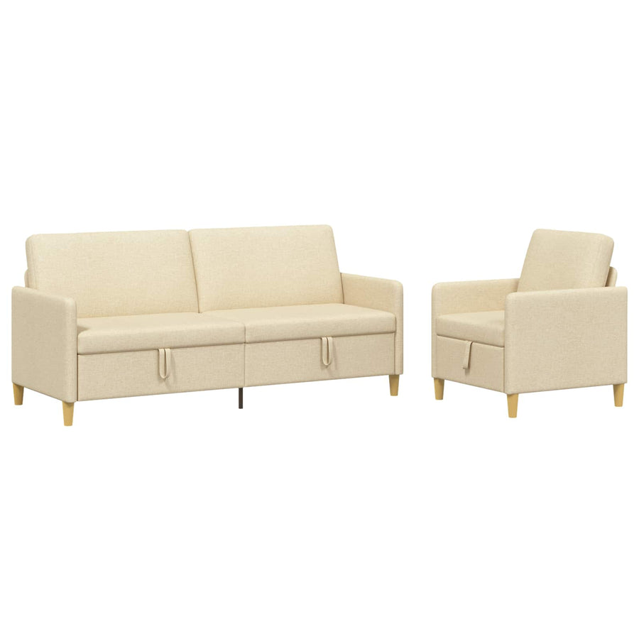 Bankenset met opbergruimte 2 pcs Crèmekleurig Polyester
