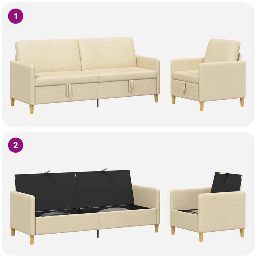 Bankenset met opbergruimte 2 pcs Crèmekleurig Polyester