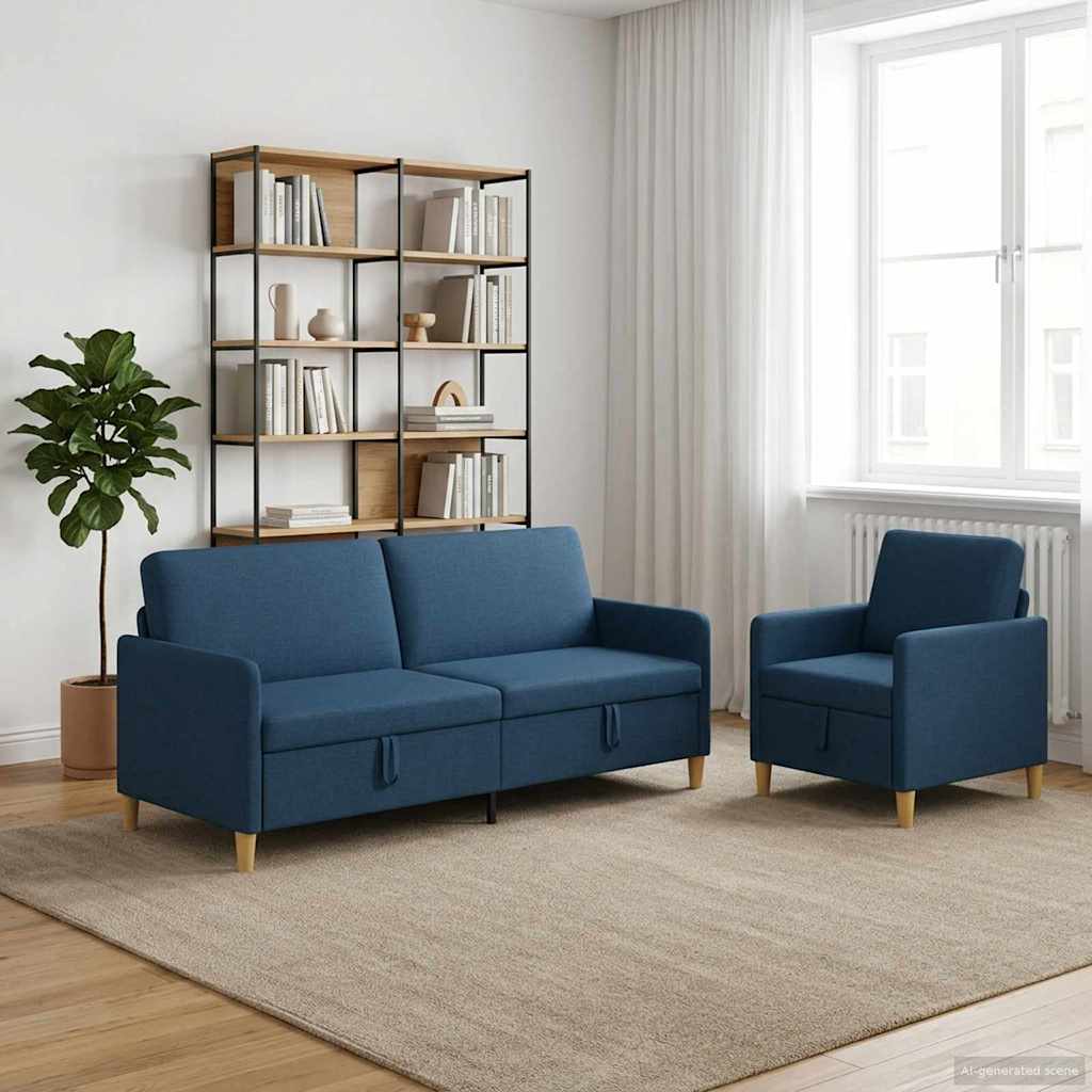 Bankenset met opbergruimte 2 pcs Blauw Polyester