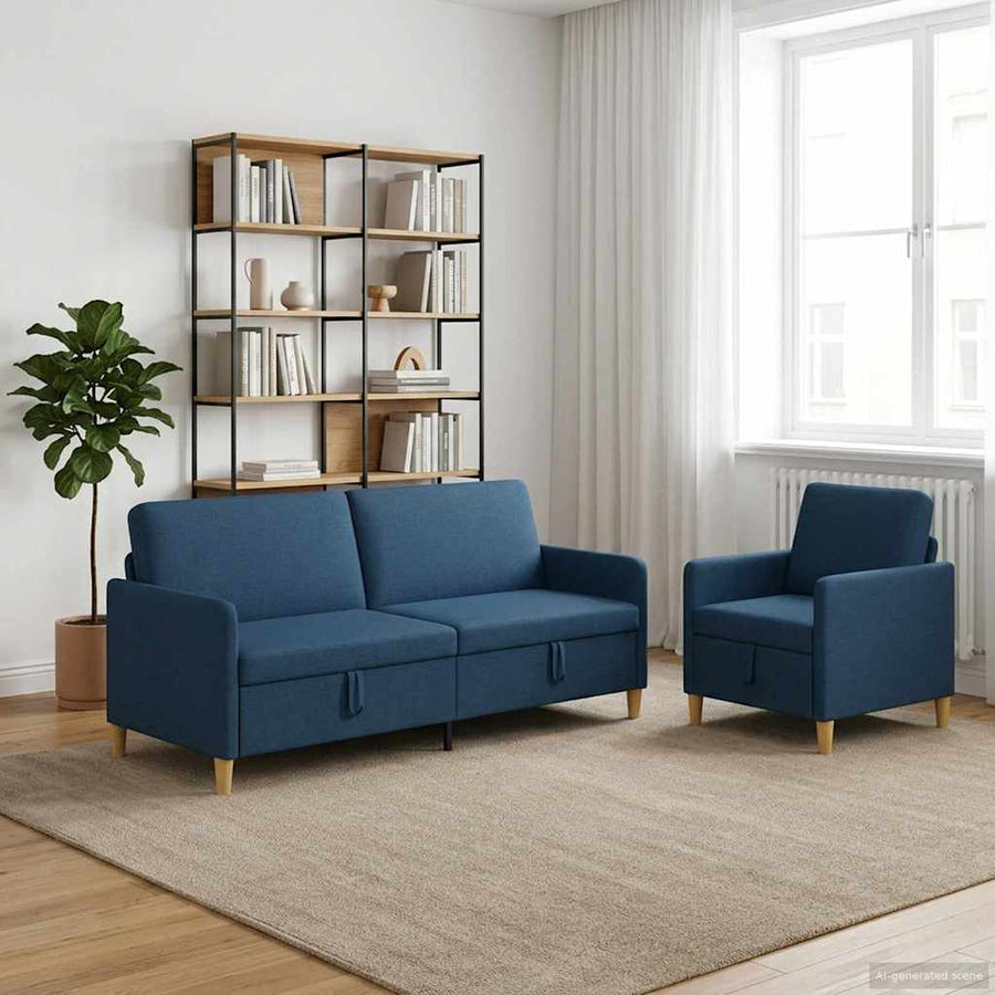 Bankenset met opbergruimte 2 pcs Blauw Polyester