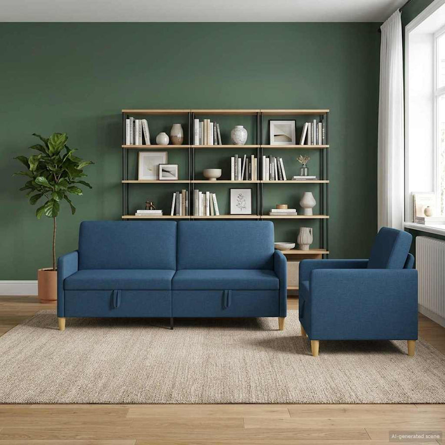 Bankenset met opbergruimte 2 pcs Blauw Polyester