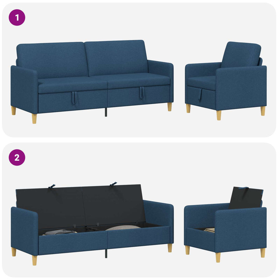 Bankenset met opbergruimte 2 pcs Blauw Polyester