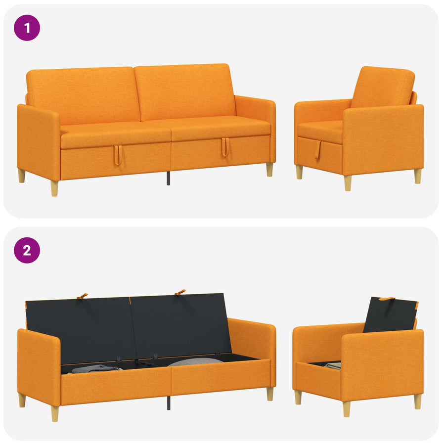 Bankenset met opbergruimte 2 pcs Donkergeel Polyester