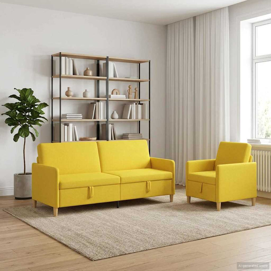 Bankenset met opbergruimte 2 pcs Lichtgeel Polyester