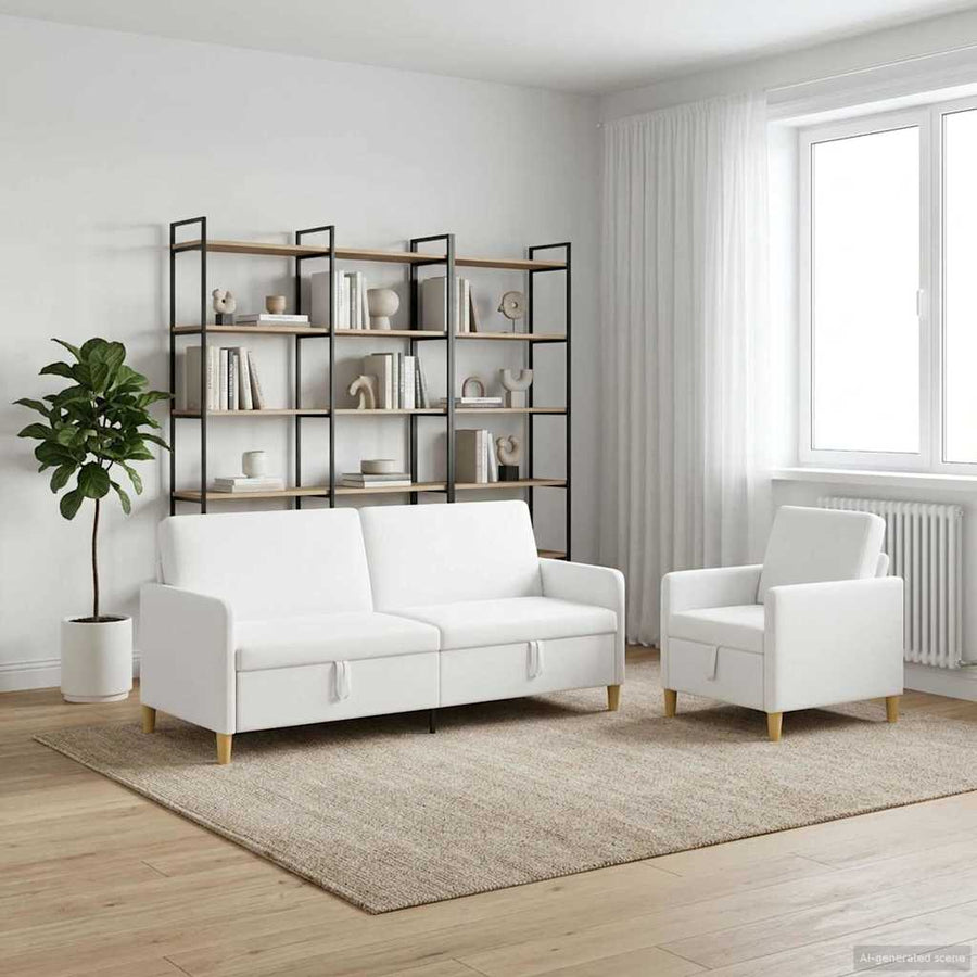 Bankenset met opbergruimte 2 pcs Wit Polyester