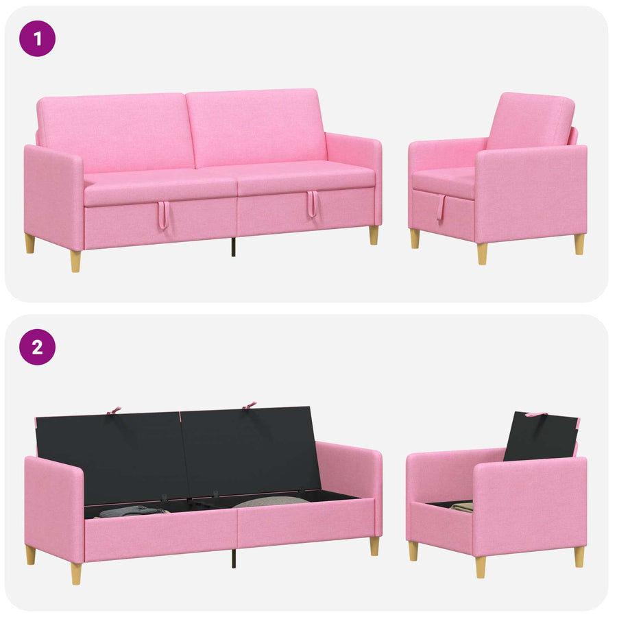 Bankenset met opbergruimte 2 pcs Roze Polyester