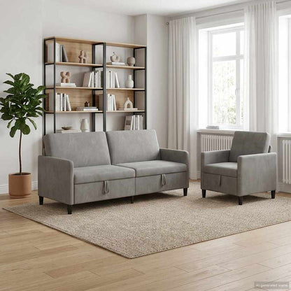 Bankenset met opbergruimte 2 st Lichtgrijs Polyester