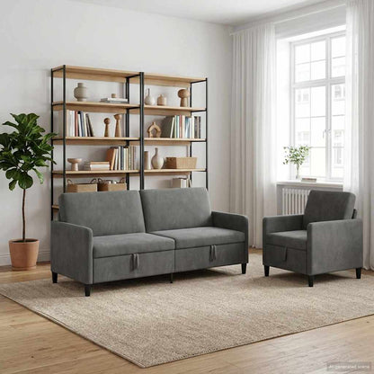 Bankenset met opbergruimte 2 st Donkergrijs Polyester