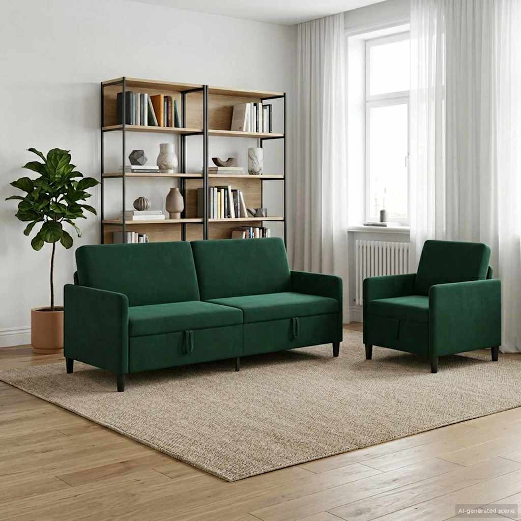 Bankenset met opbergruimte 2 st Donkergroen Polyester