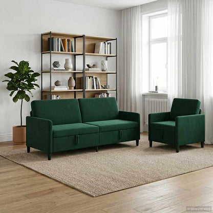 Bankenset met opbergruimte 2 st Donkergroen Polyester