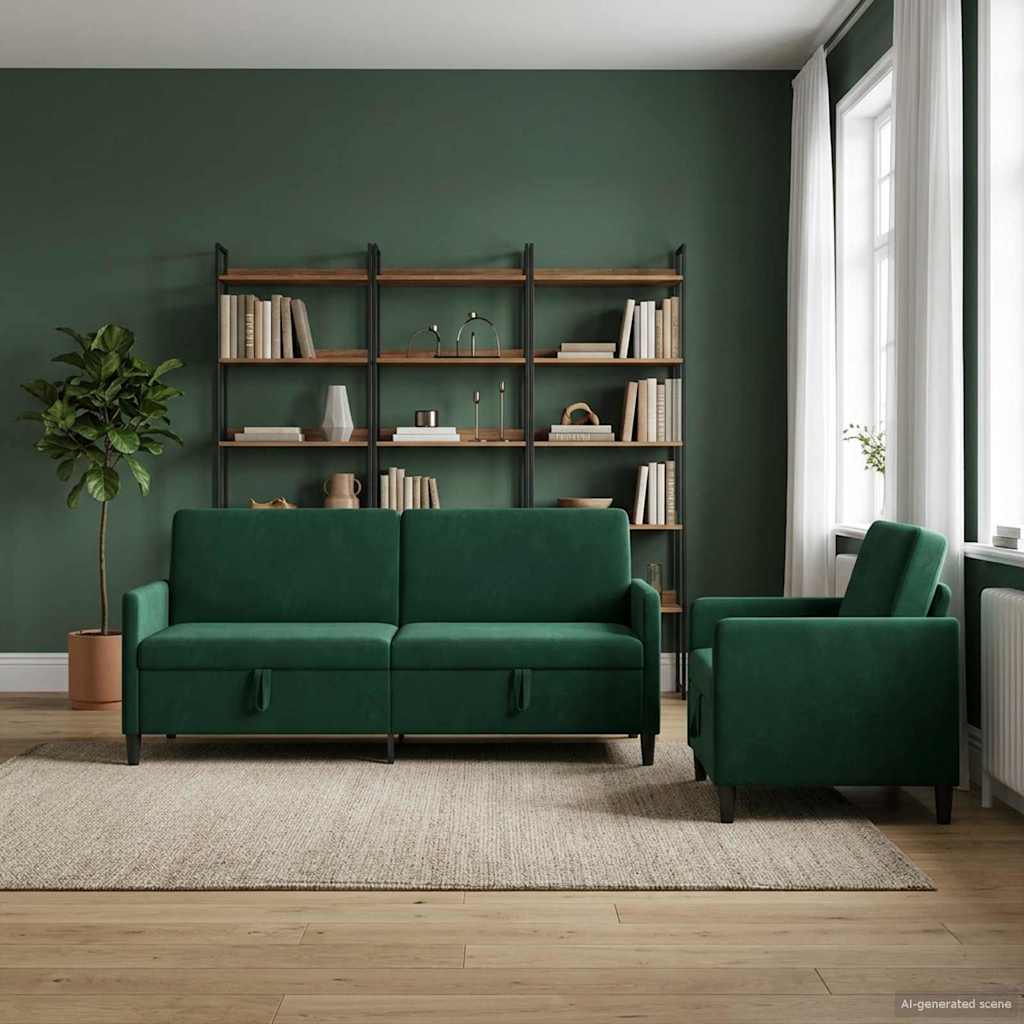 Bankenset met opbergruimte 2 st Donkergroen Polyester