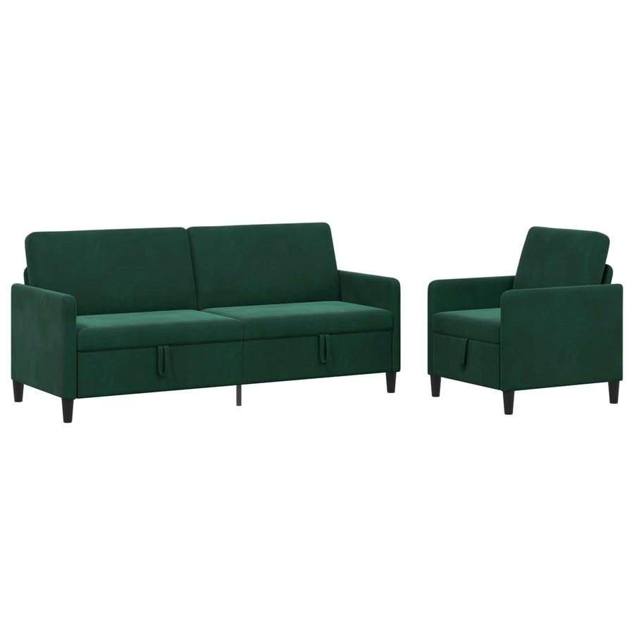 Bankenset met opbergruimte 2 st Donkergroen Polyester