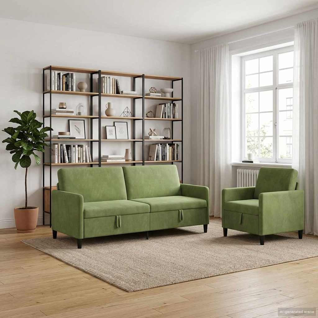 Bankenset met opbergruimte 2 st Lichtgroen Polyester