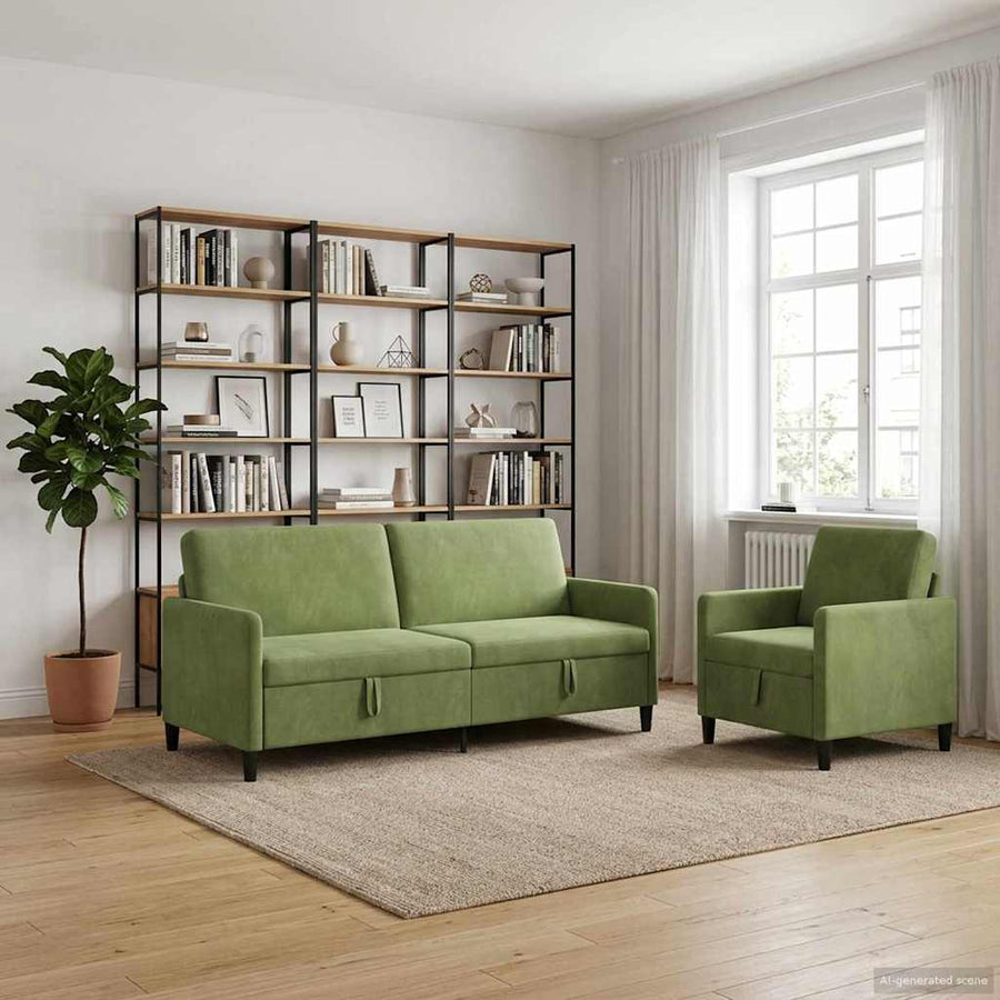 Bankenset met opbergruimte 2 st Lichtgroen Polyester