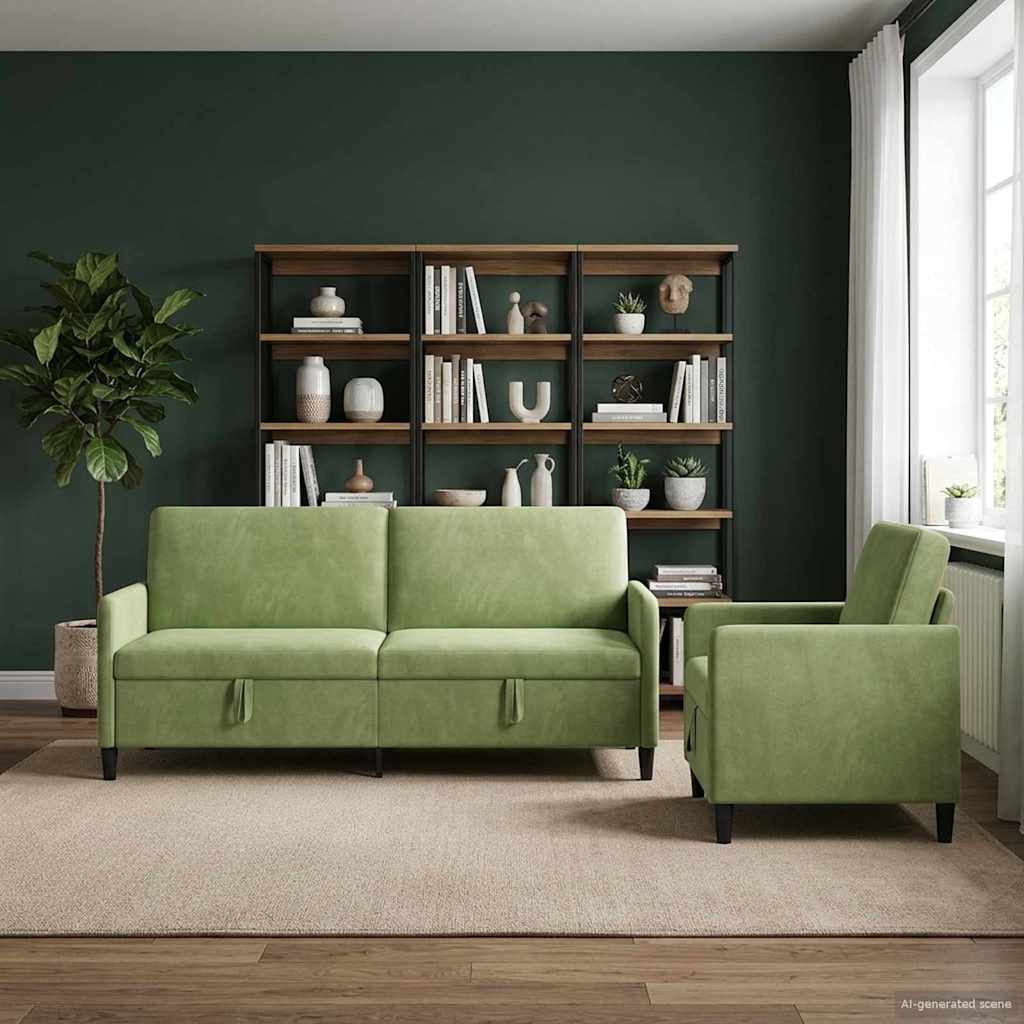 Bankenset met opbergruimte 2 st Lichtgroen Polyester