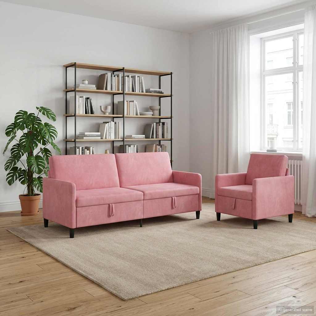 Bankenset met opbergruimte 2 st Roze Polyester